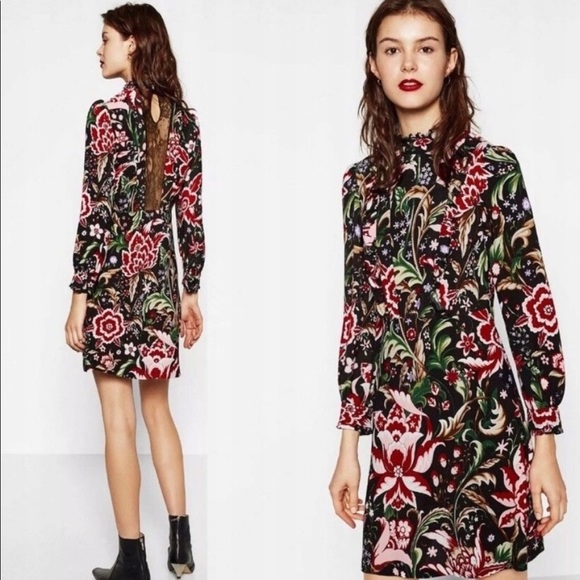 Zara Multicolor Floral Print Long Sleeve Dress Size Medium, but fits like Sm - Picture 6 of 17